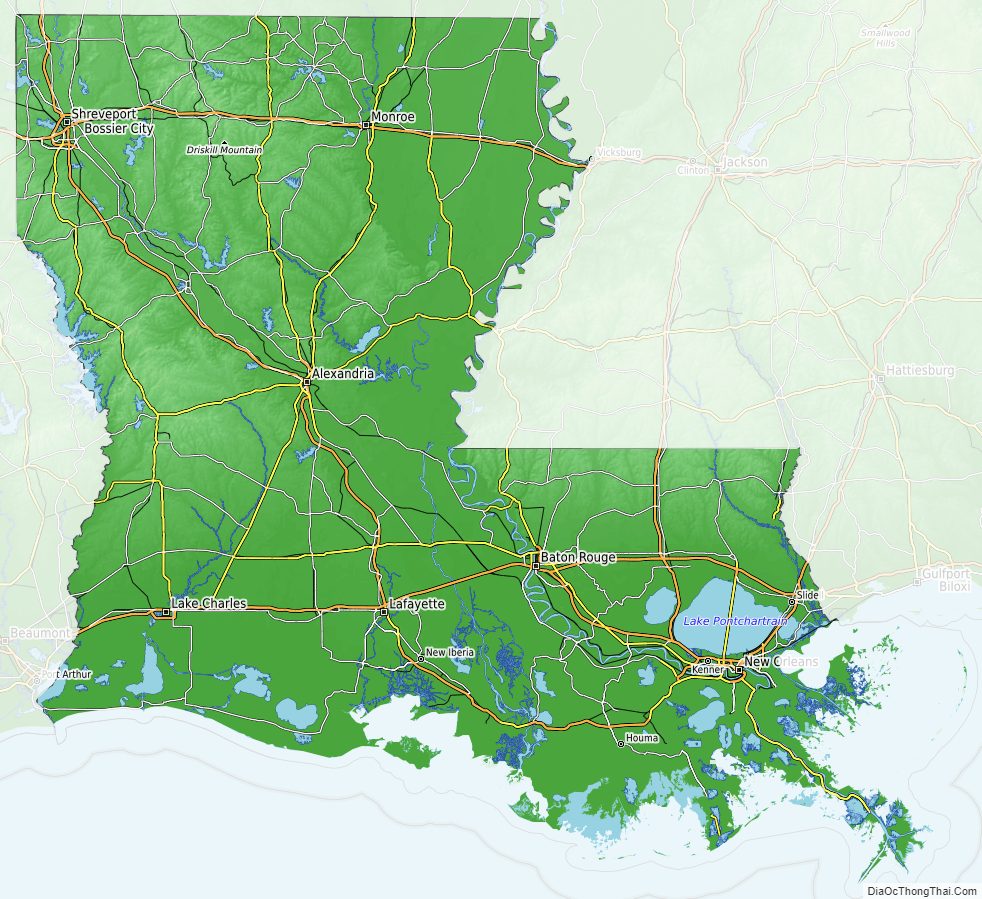 Topographic map of Louisiana