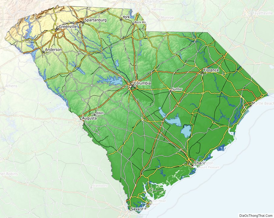 Topographic map of South Carolina v1