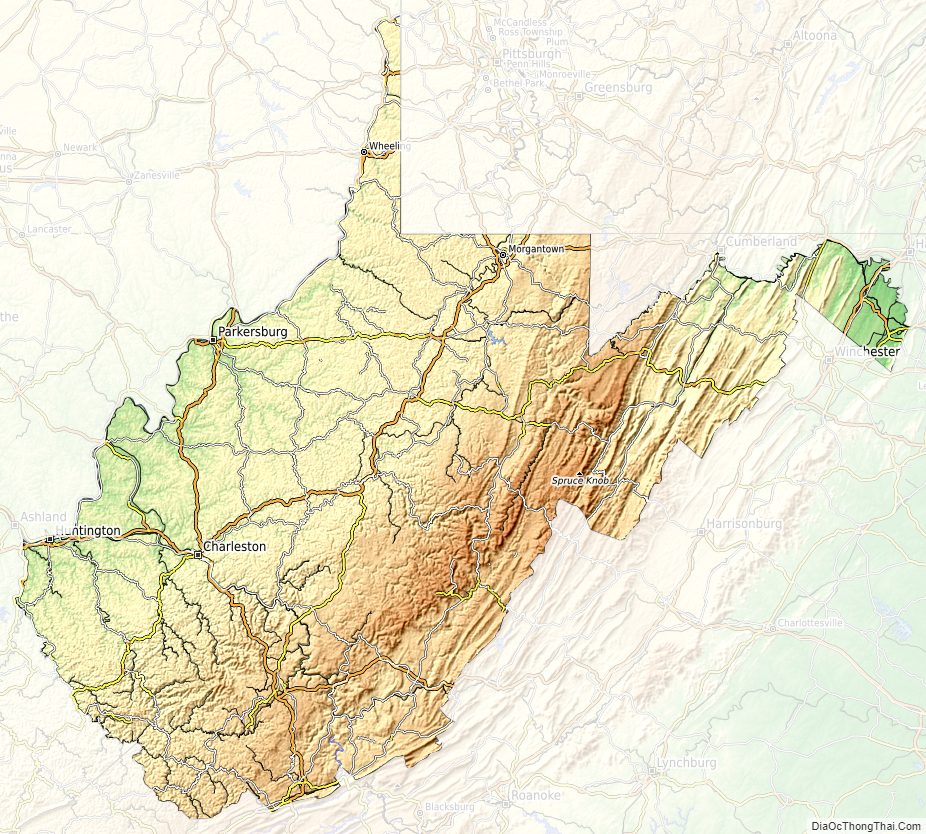 Topographic map of West Virginia v1