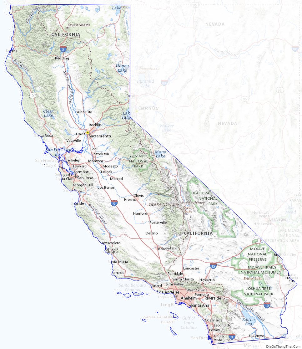 Topographic map of California