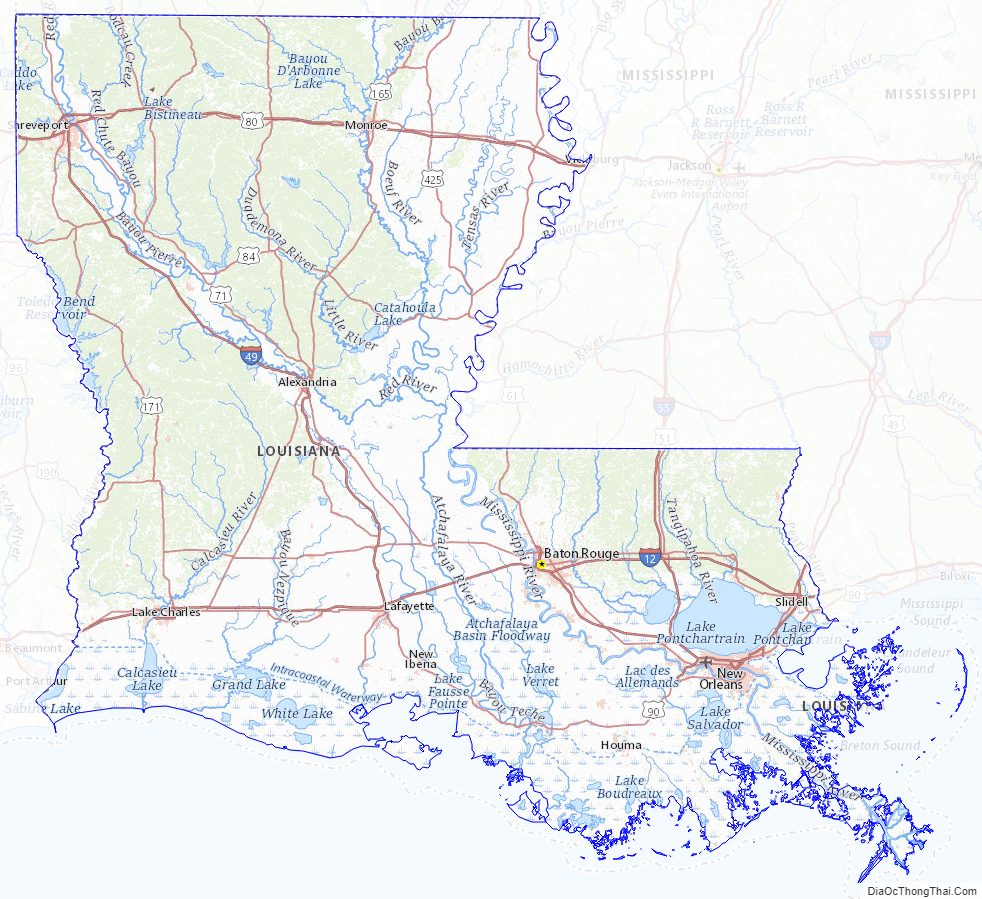 Topographic map of Louisiana