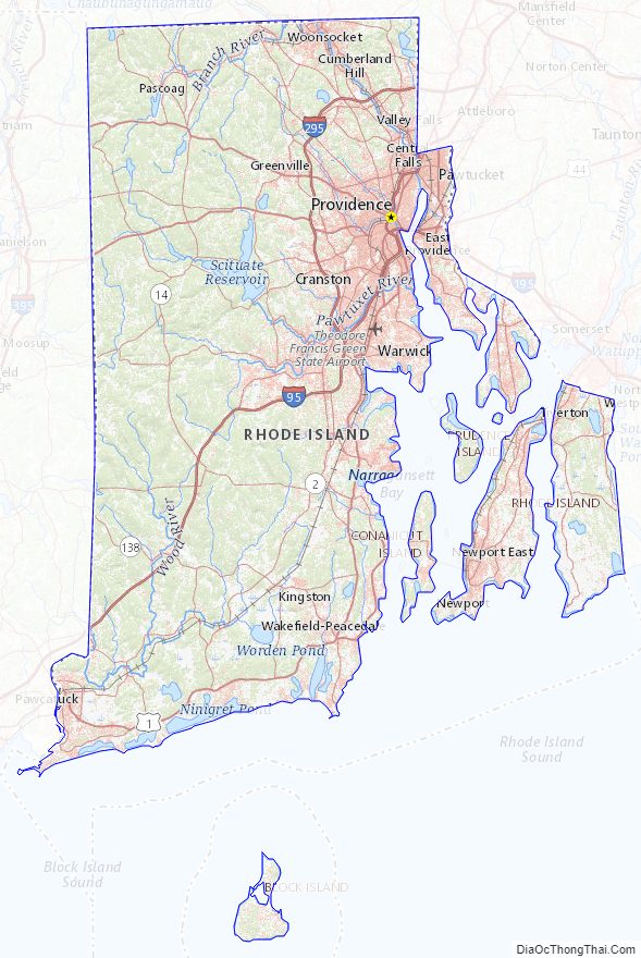 Topographic map of Rhode Island