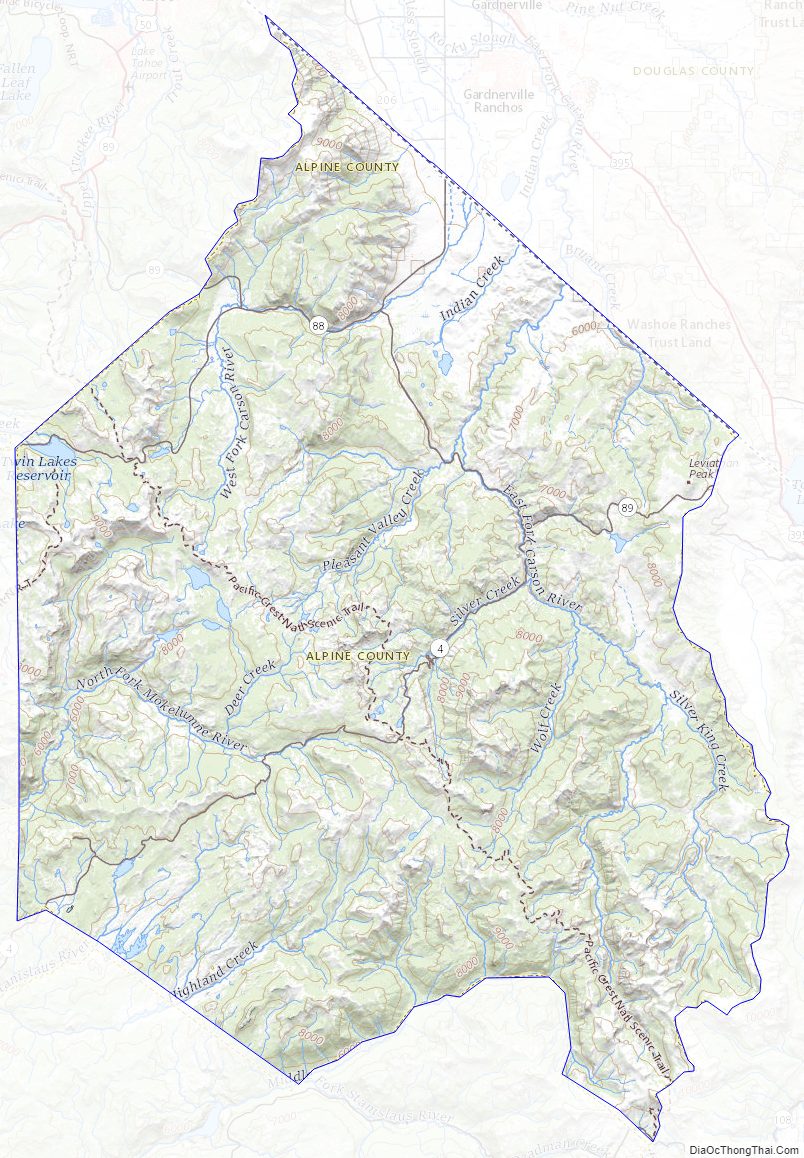 Topographic Map of Alpine County, California