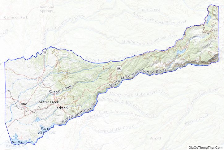 Topographic Map of Amador County, California