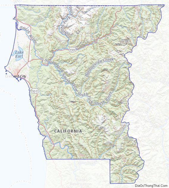 Topographic Map of Del Norte County, California