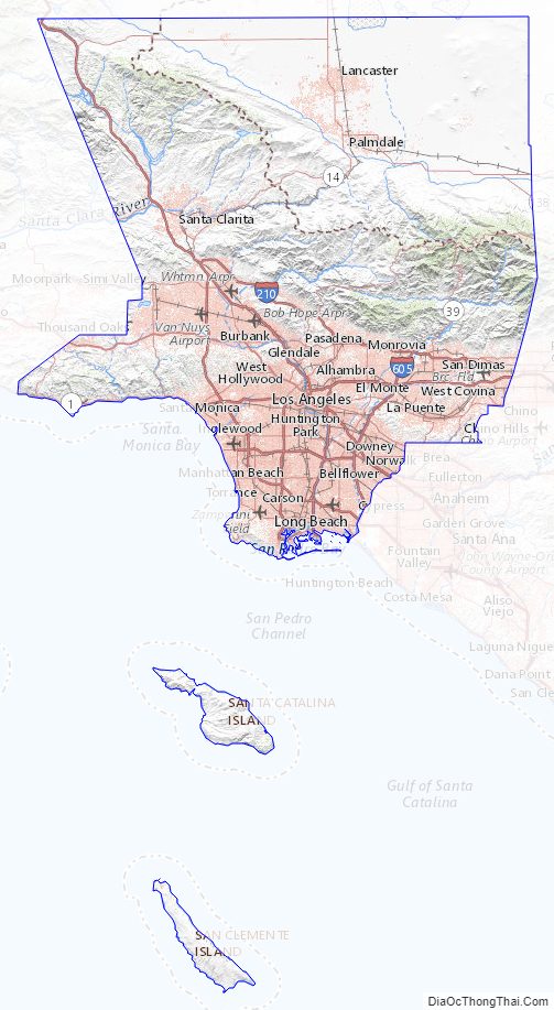 Topographic Map of Los Angeles County, California