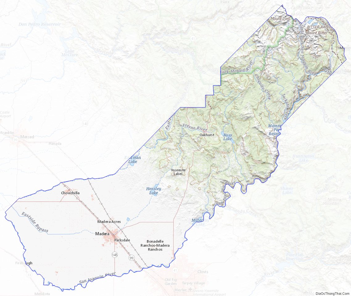 Topographic Map of Madera County, California