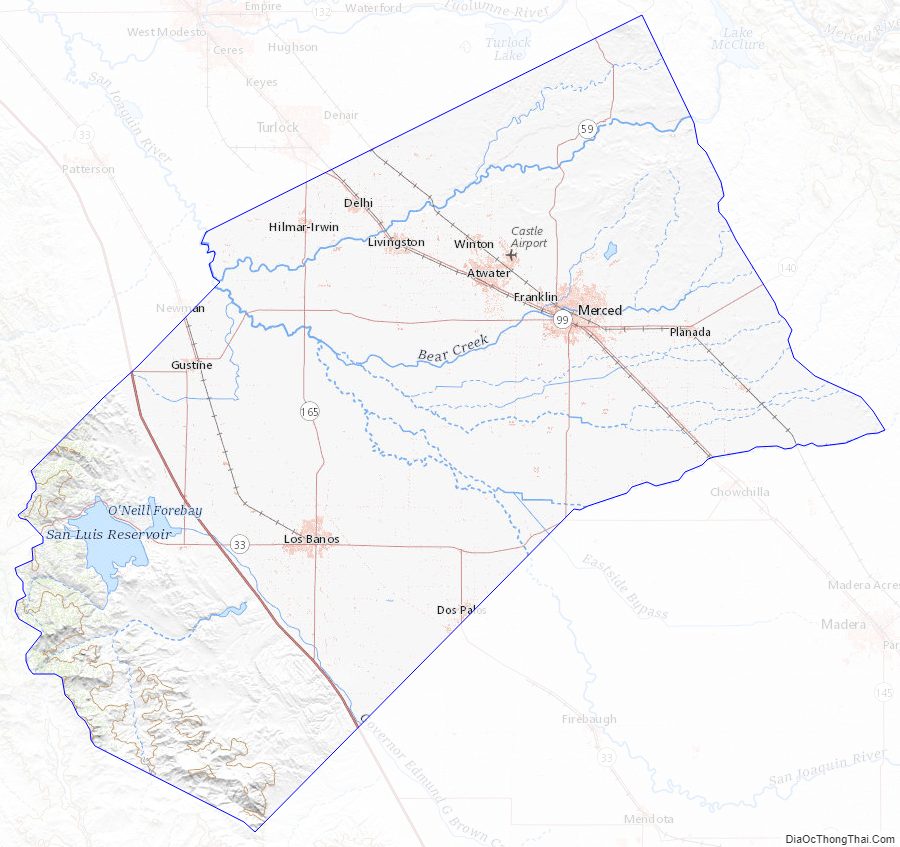 Topographic Map of Merced County, California