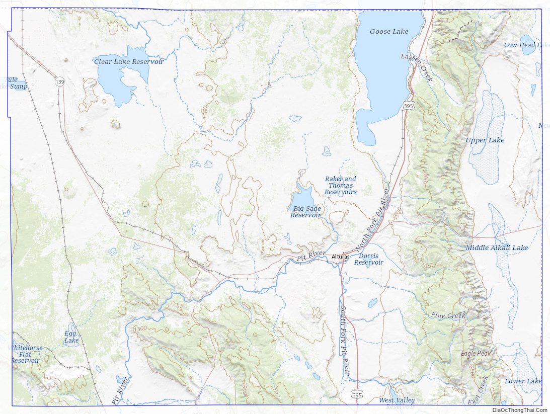 Topographic Map of Modoc County, California