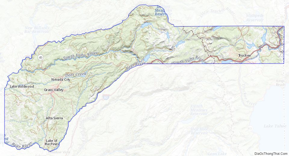 Topographic Map of Nevada County, California