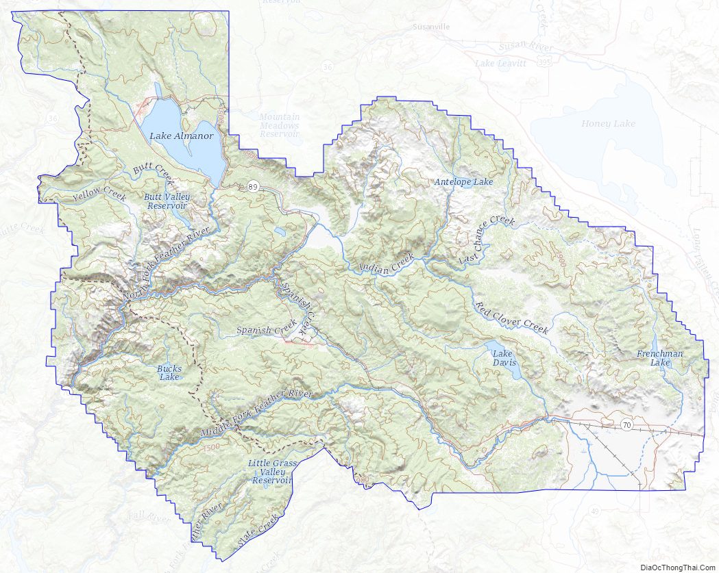 Topographic Map of Plumas County, California