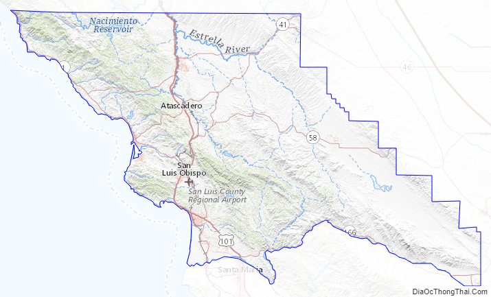 Topographic Map of San Luis Obispo County, California