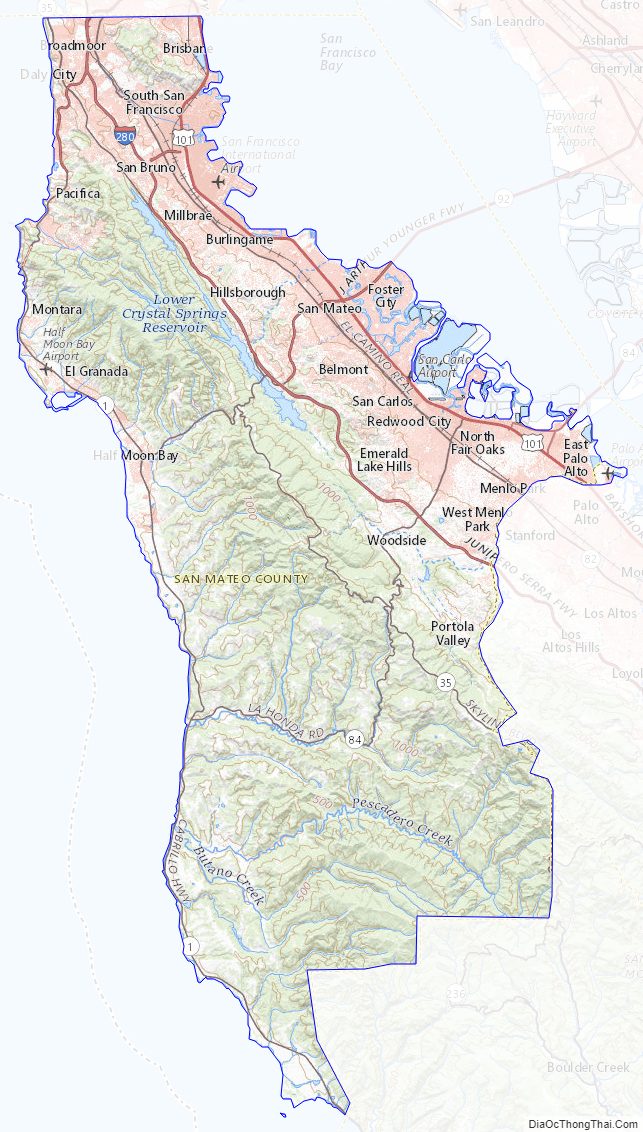 Topographic Map of San Mateo County, California