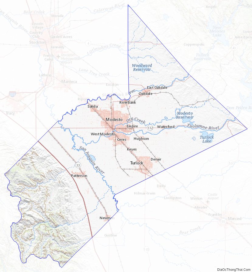 Topographic Map of Stanislaus County, California
