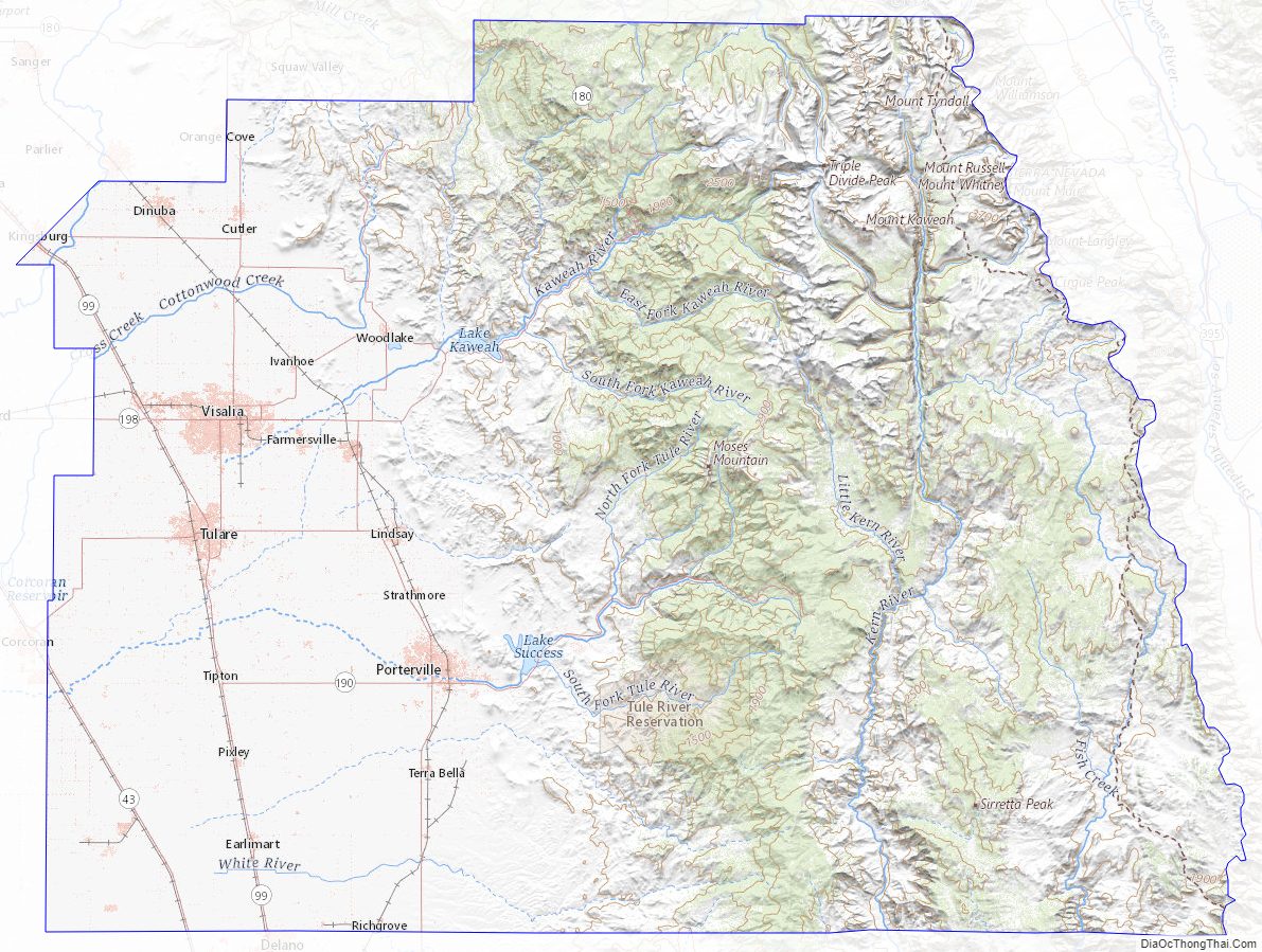 Topographic Map of Tulare County, California
