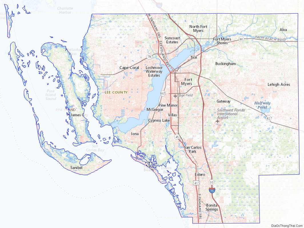 Map of Lee County, Florida - Thong Thai Real
