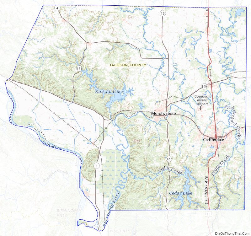 Topographic Map of Jackson County, Illinois