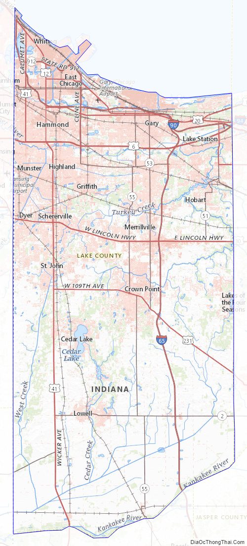 Topographic Map of Lake County, Indiana