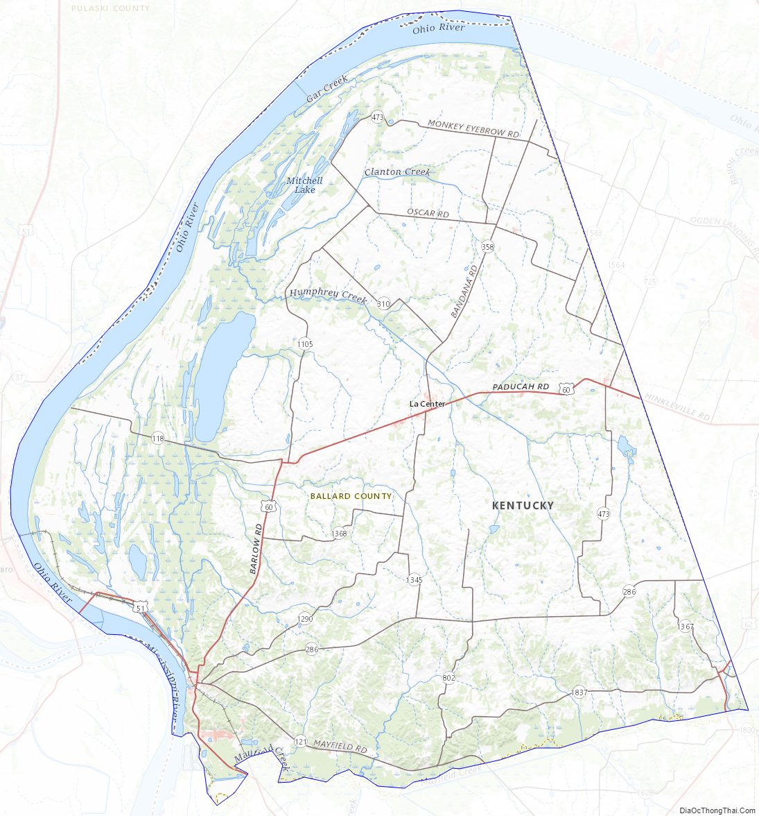 Topographic Map of Ballard County, Kentucky