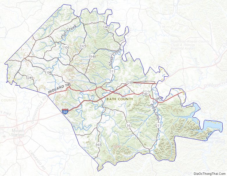 Topographic map of Bath County, Kentucky