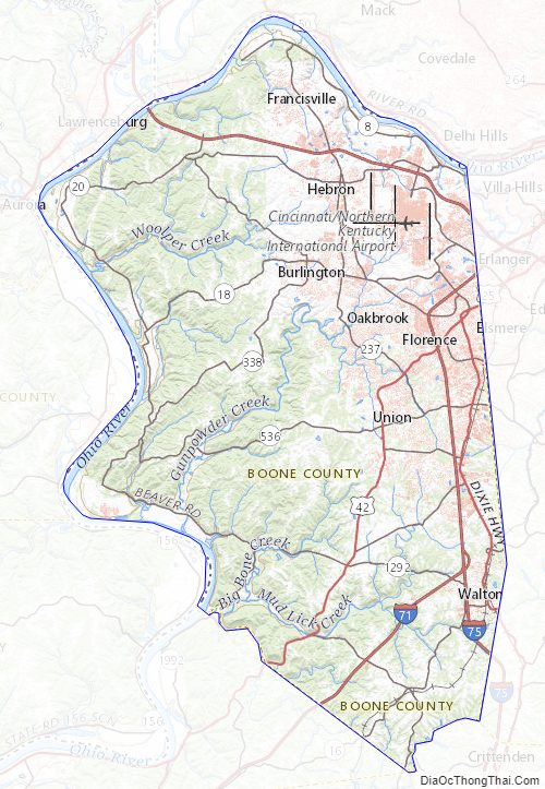 Topographic map of Boone County, Kentucky
