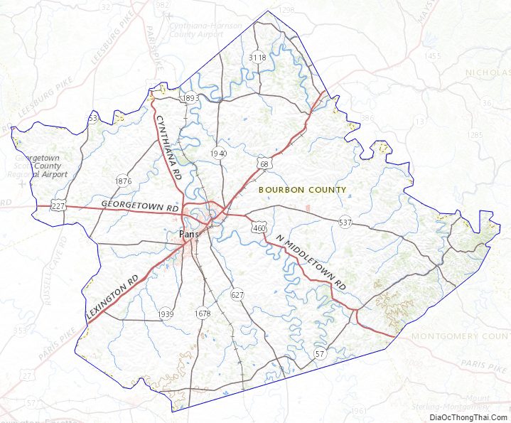 Topographic map of Bourbon County, Kentucky