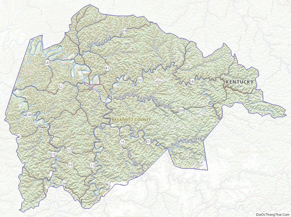 Topographic map of Breathitt County, Kentucky