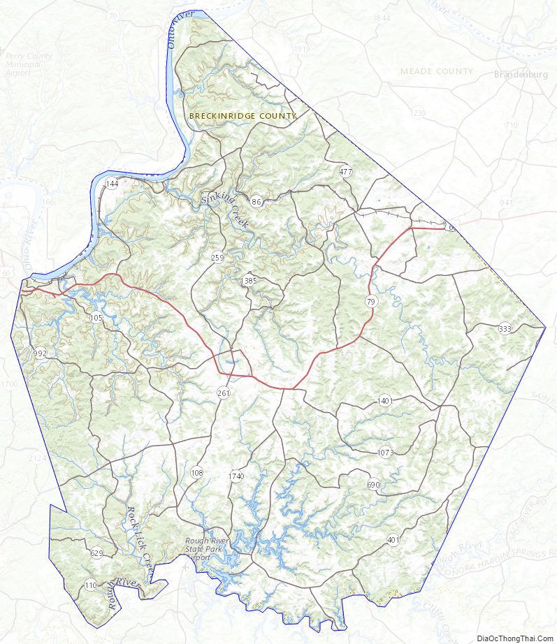 Topographic map of Breckinridge County, Kentucky