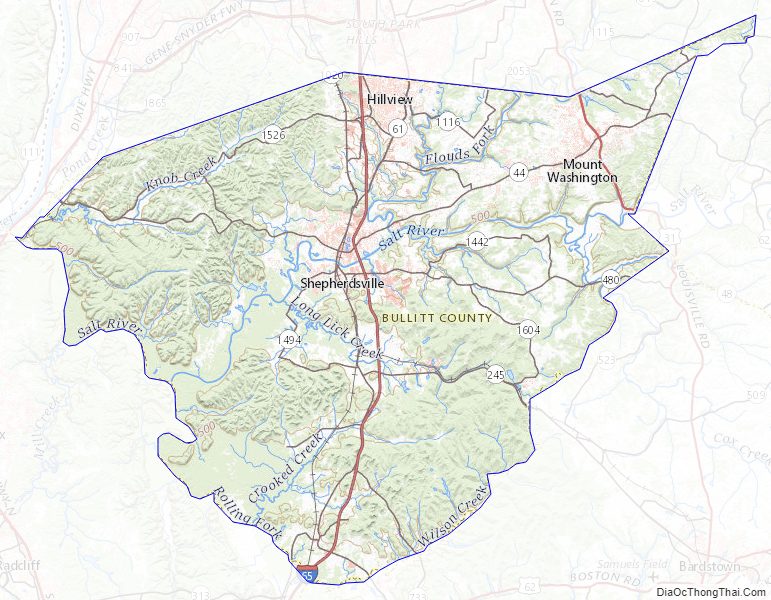 Topographic map of Bullitt County, Kentucky
