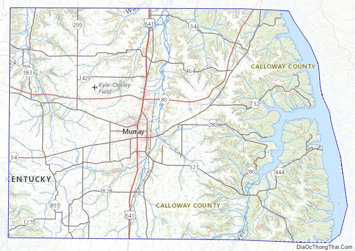 Topographic map of Calloway County, Kentucky