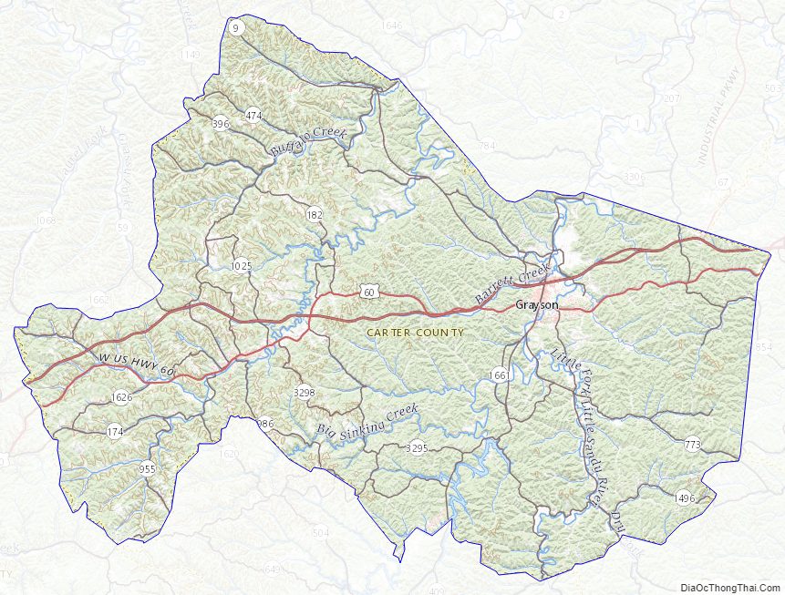 Topographic map of Carter County, Kentucky