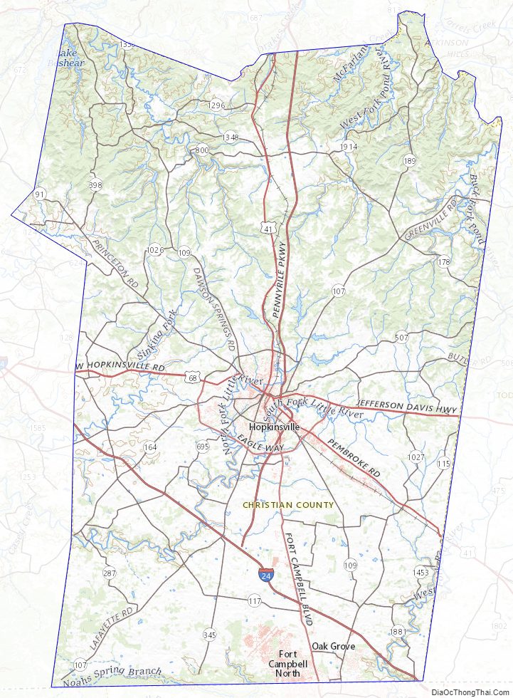 Topographic map of Christian County, Kentucky