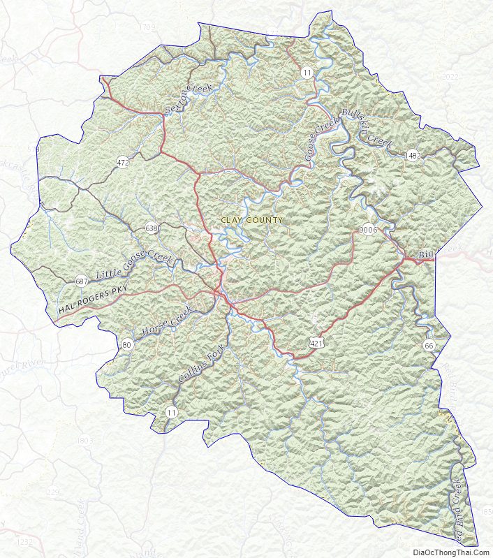 Topographic map of Clay County, Kentucky
