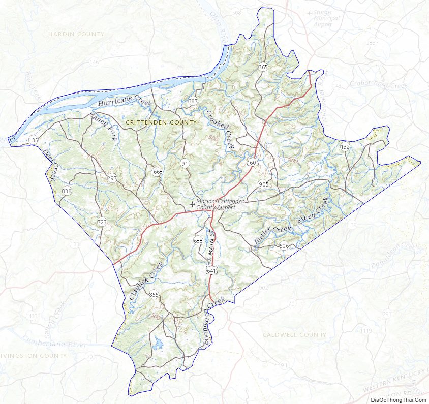 Topographic Map of Crittenden County, Kentucky
