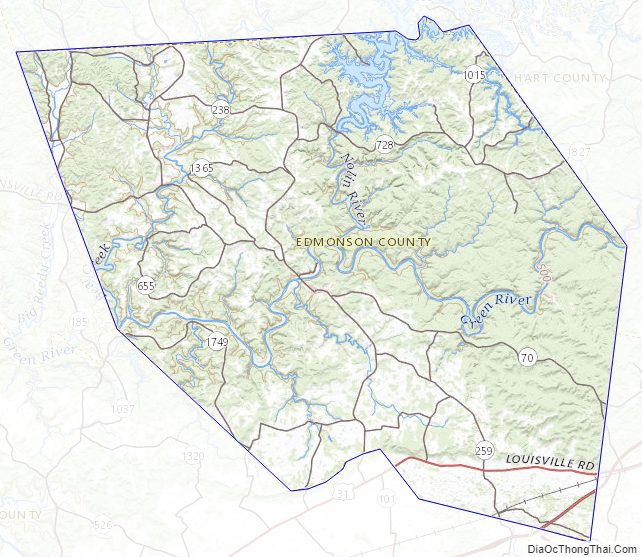 Topographic map of Edmonson County, Kentucky