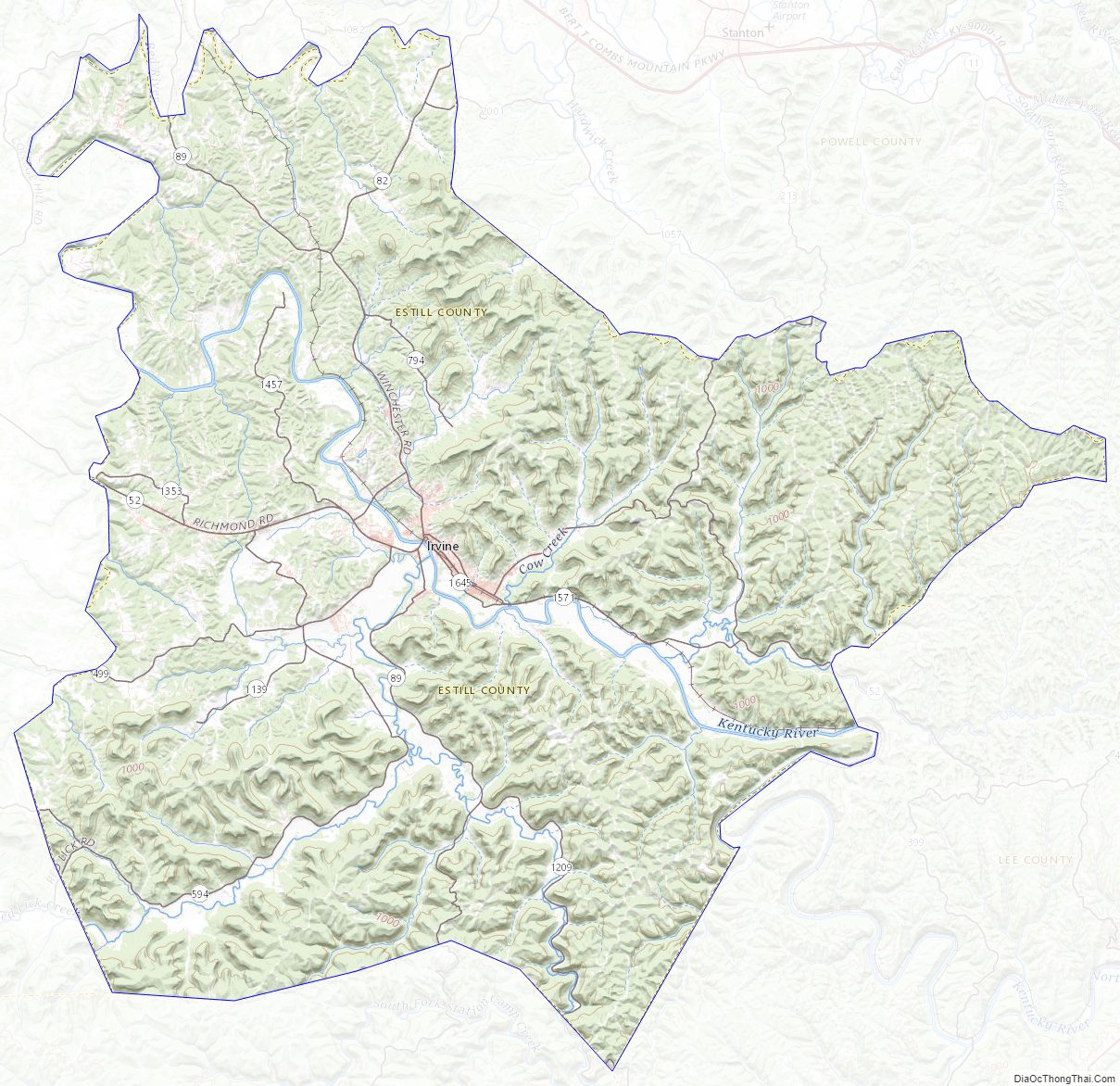 Topographic map of Estill County, Kentucky