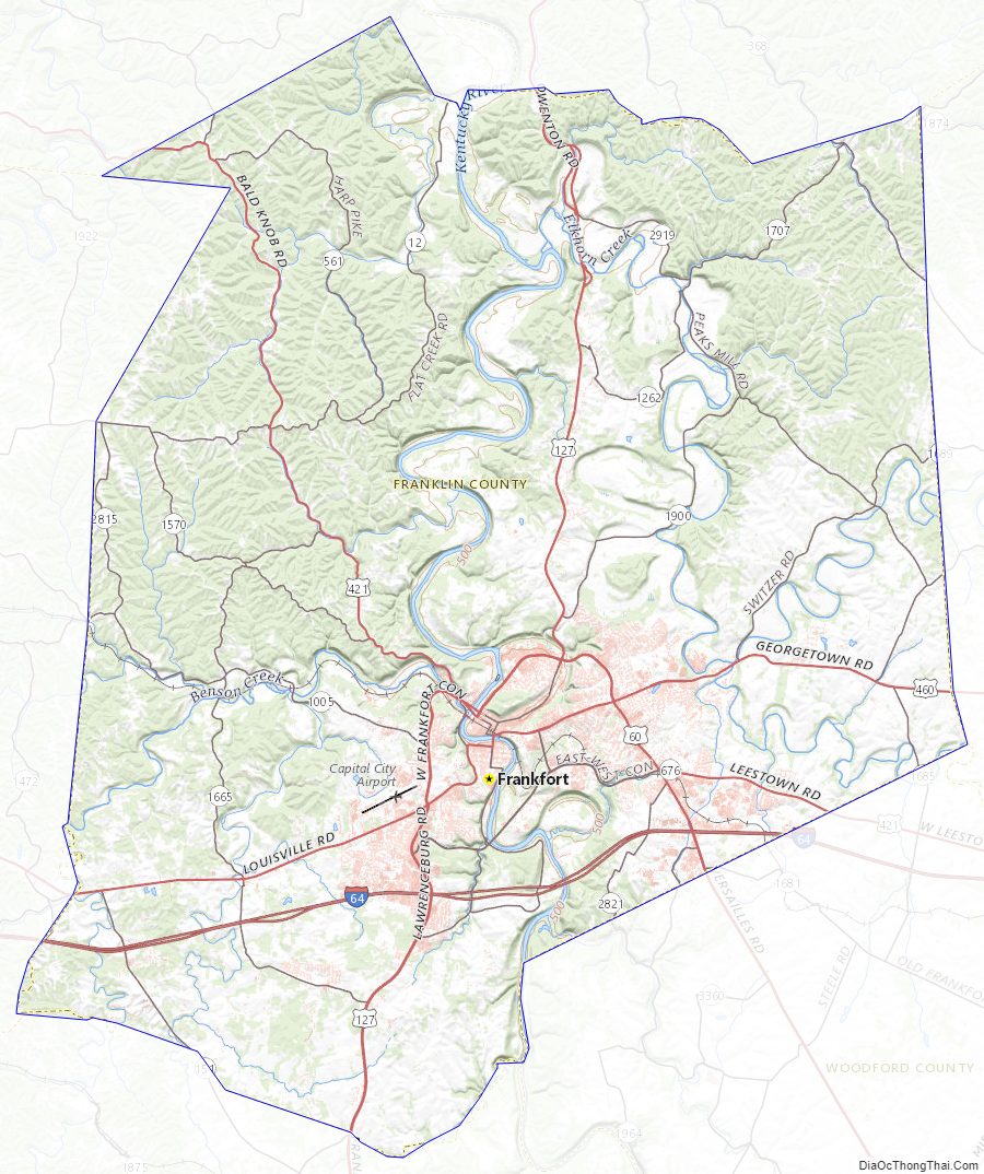 Topographic map of Franklin County, Kentucky