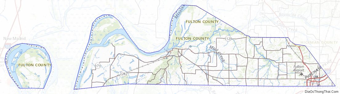 Topographic map of Fulton County, Kentucky