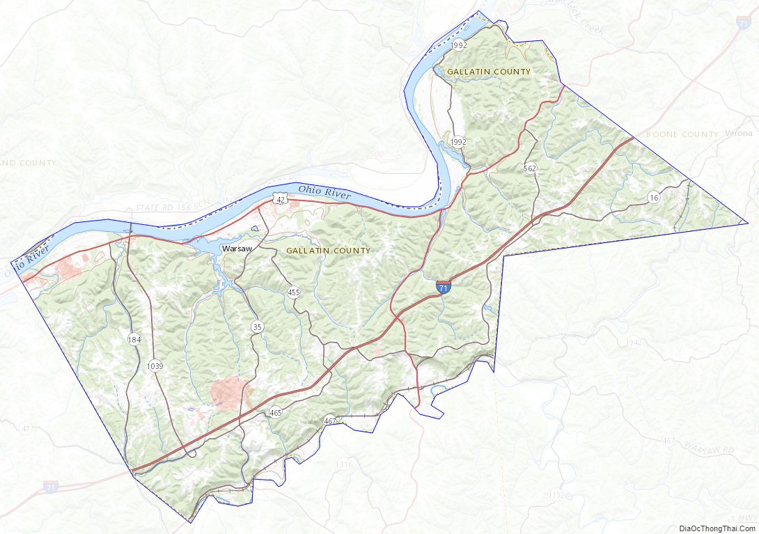 Topographic map of Gallatin County, Kentucky