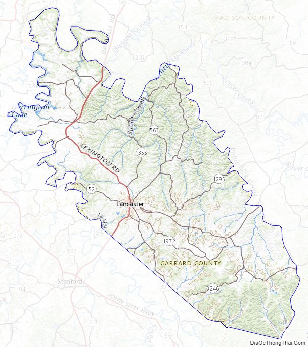 Topographic map of Garrard County, Kentucky