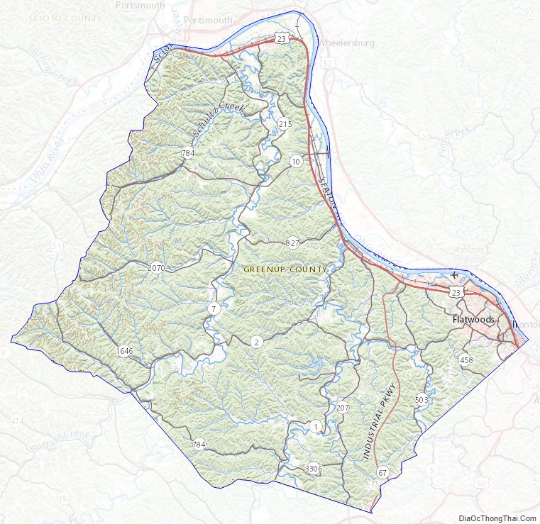Topographic Map of Greenup County, Kentucky