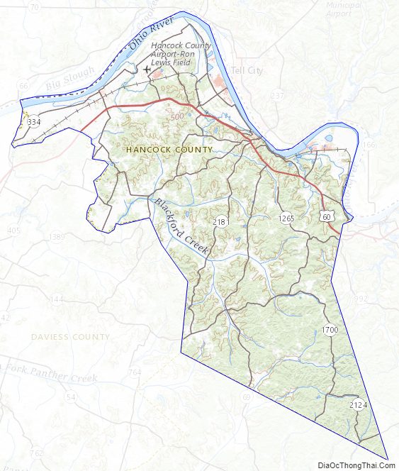 Topographic map of Hancock County, Kentucky
