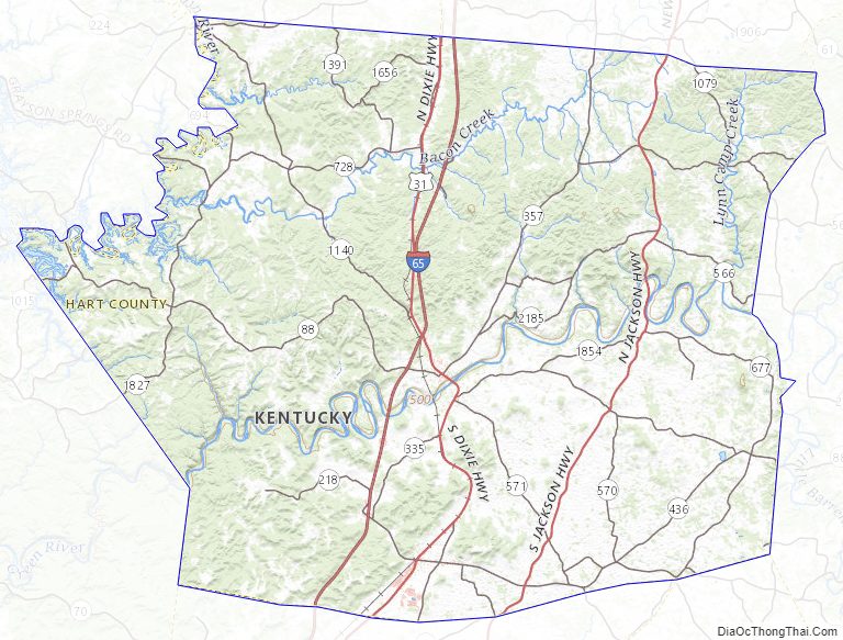 Topographic map of Hart County, Kentucky