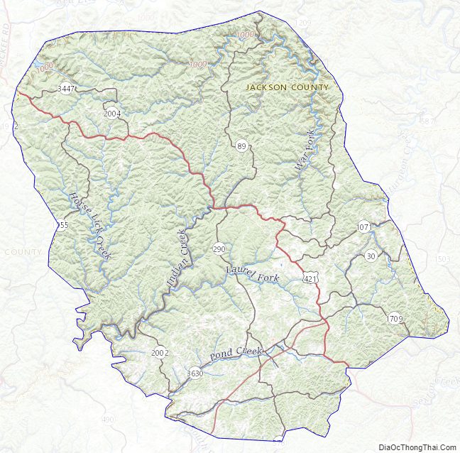 Topographic map of Jackson County, Kentucky