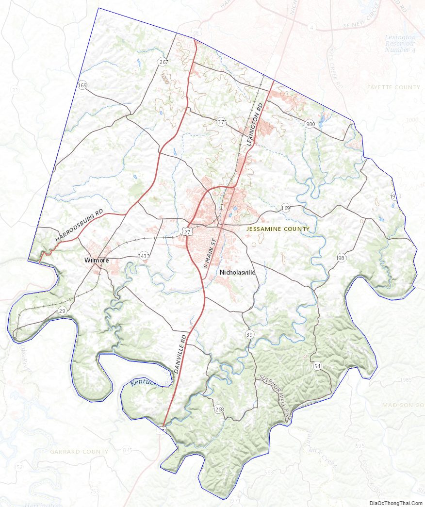 Topographic map of Jessamine County, Kentucky