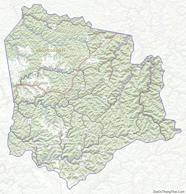 Topographic map of Knott County, Kentucky