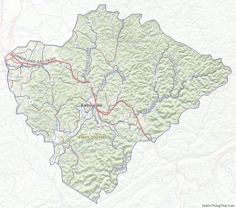Topographic Map of Knox County, Kentucky