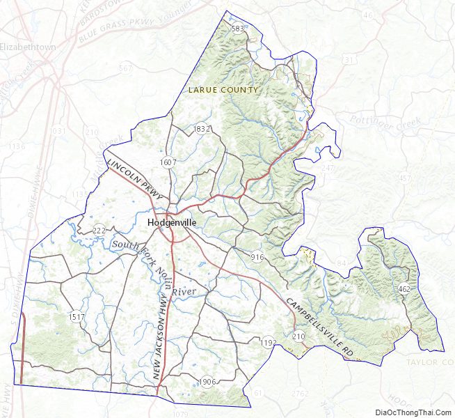 Topographic map of Larue County, Kentucky