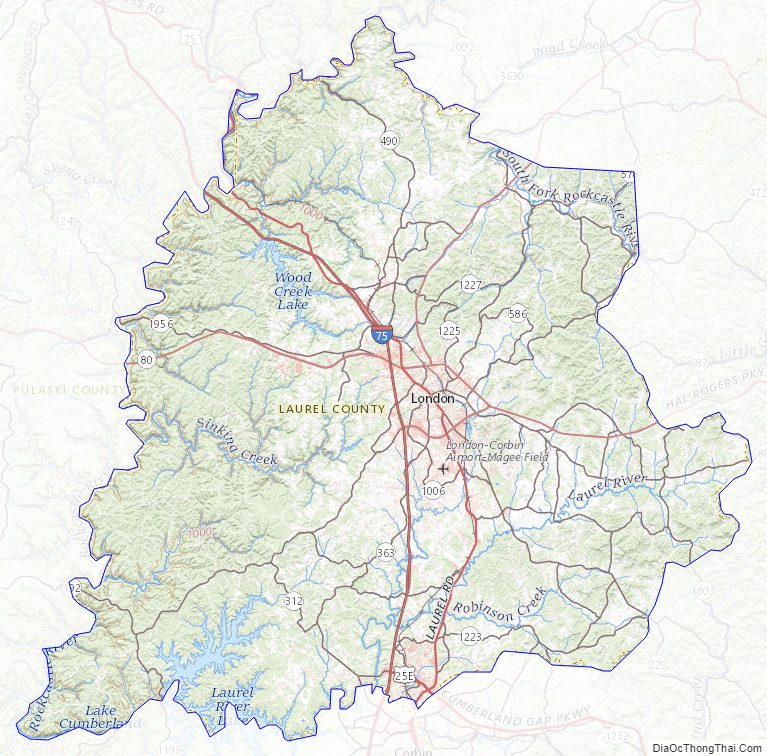 Topographic map of Laurel County, Kentucky