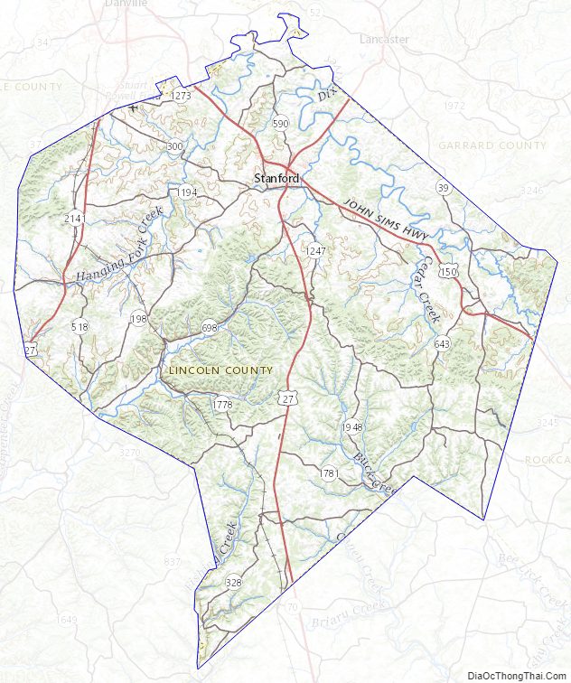Topographic map of Lincoln County, Kentucky